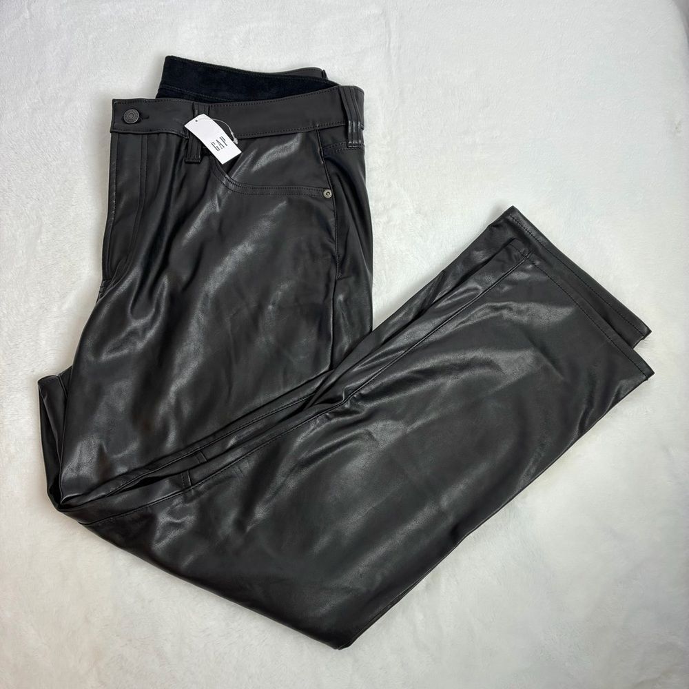 NWT Gap Vintage Slim High Rise Leg Size 34 18 Black Pleather Faux Leather